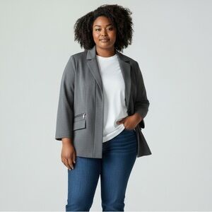 Lafayette 148 Stretchy Gray Blazer Size 14 Long Sleeve Buttons With Zippers Line